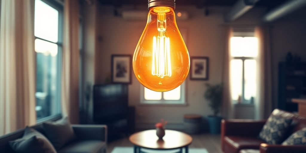 Giant Edison bulb illuminating a stylish modern interior.
