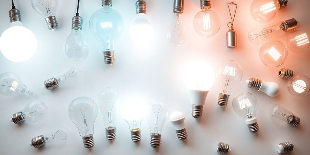 Various light bulbs in different shapes and sizes.