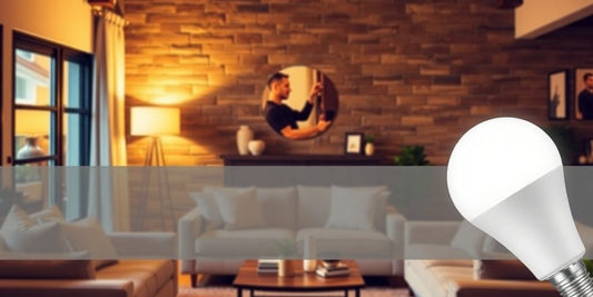 Cozy living room with dimmable LED bulbs.