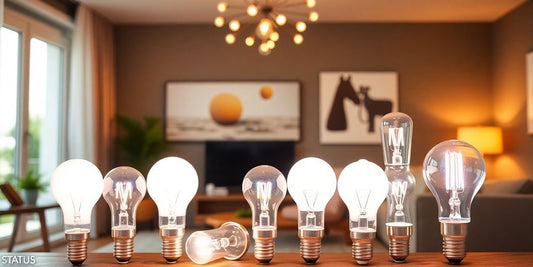 Variety of halogen light bulbs in a stylish home setting.