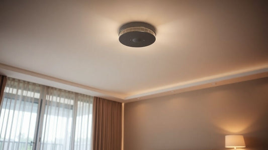 Modern ceiling light with motion sensor illuminating a living room.