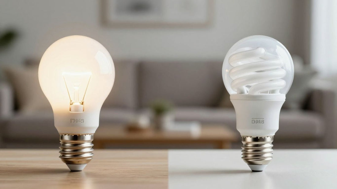 LED bulb versus halogen bulb in a home setting.