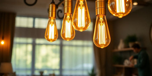 Stylish interior with gold bulbs providing warm illumination.