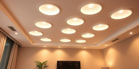 Warm LED downlights illuminating a modern living room.