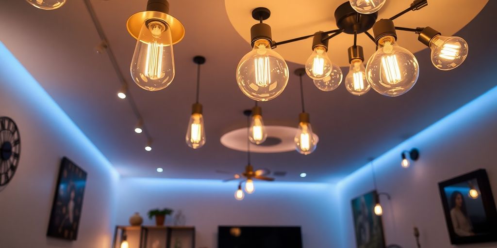 Decorative dimmable light bulbs in a stylish interior.