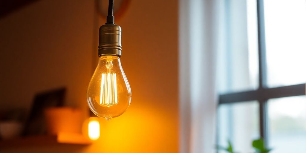 Dimmable E27 filament bulb illuminating a stylish room.