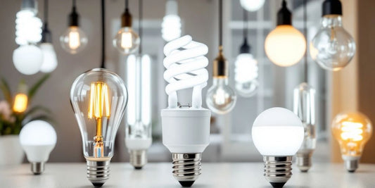 Bright room with different styles of fluorescent bulbs.