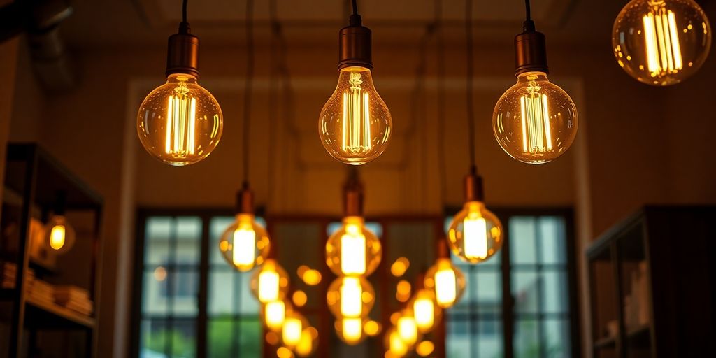 Warm glow from tube filament bulbs in a stylish room.