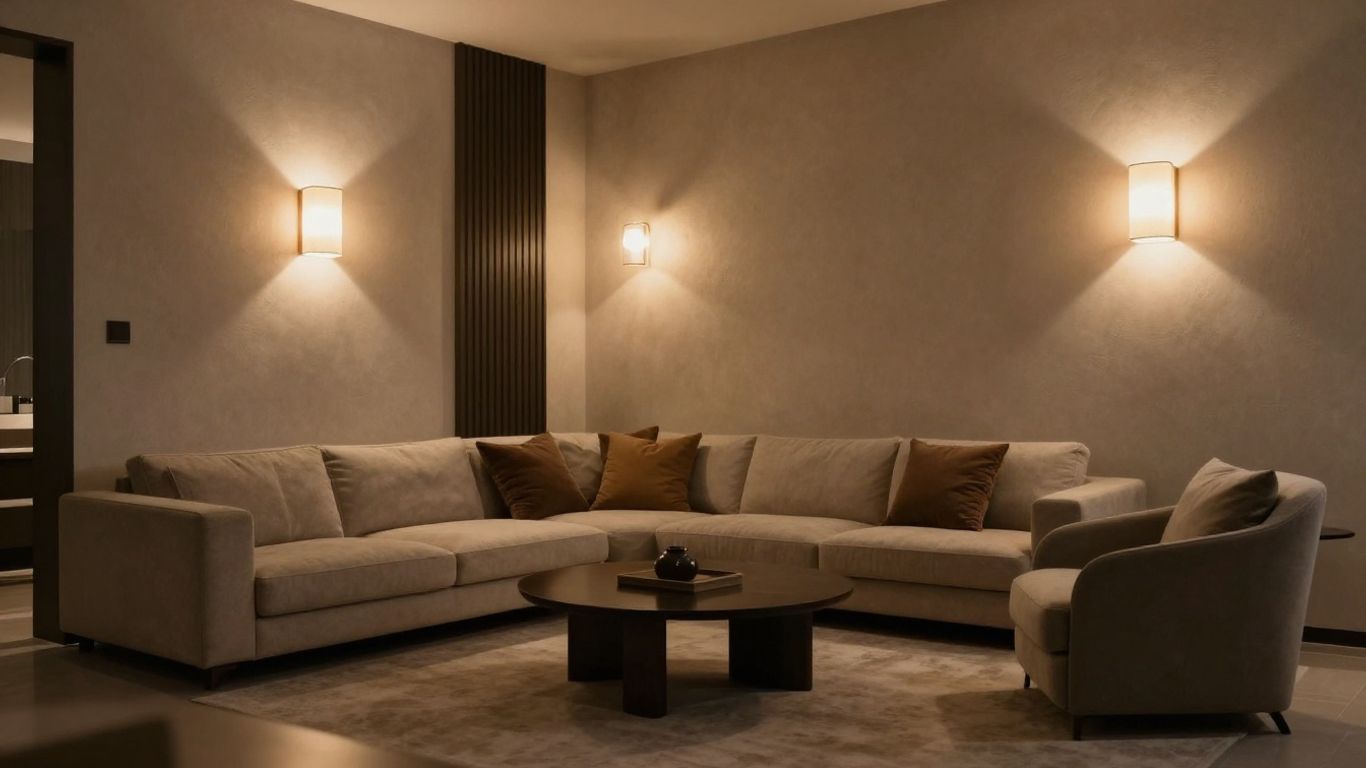 Stylish interior lighting wall solutions in a modern living room.