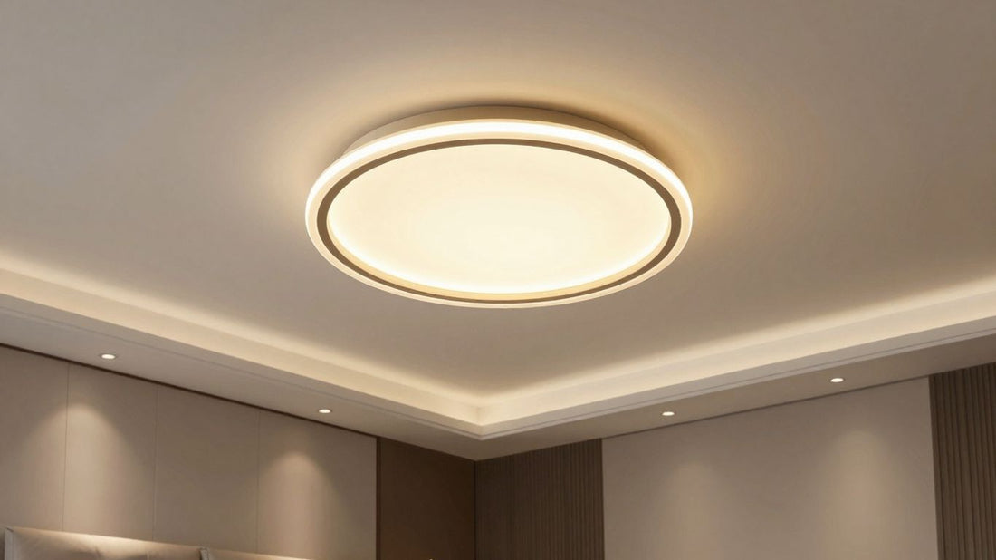 Elegant bedroom ceiling light fixture illuminating a stylish room.