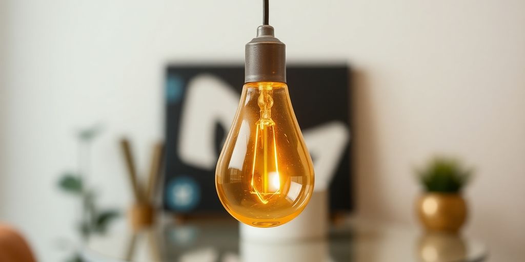 E27 gold bulb glowing warmly in a stylish interior.