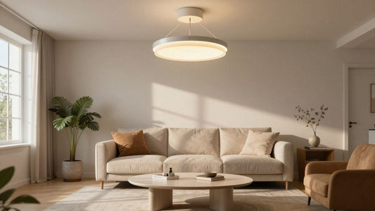 Stylish ceiling lamp in a modern living room.