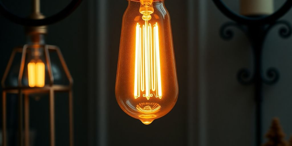 Vintage love bulb light illuminating a stylish room.