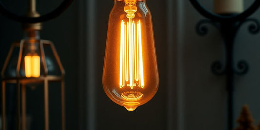 Vintage love bulb light illuminating a stylish room.