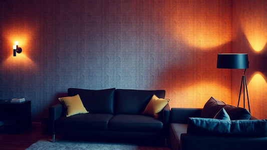 Stylish wall lighting illuminating a cosy living room corner.