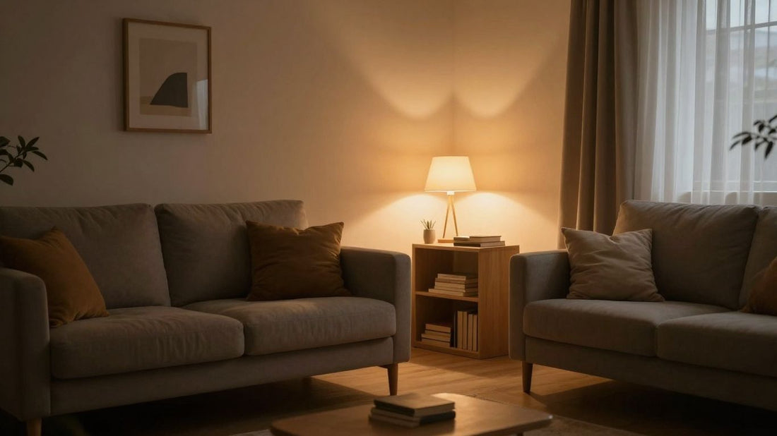 Interior lighting design with ambient and task lighting.