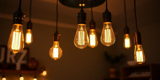 Dimmable vintage bulbs illuminating a stylish interior space.