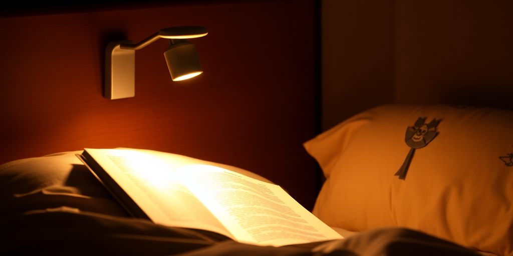 Bedside lamp illuminating a book