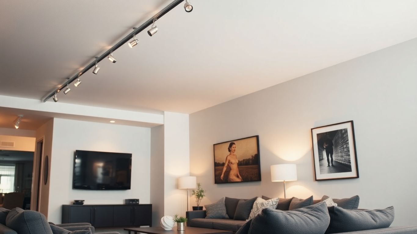 Living room track lighting illuminating a stylish space.