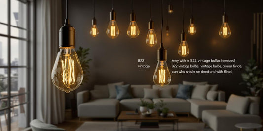 Vintage B22 bulbs glowing in a stylish modern interior.