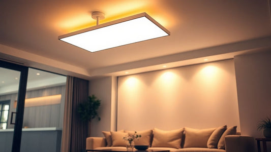 Ceiling LED light illuminating a modern living room.