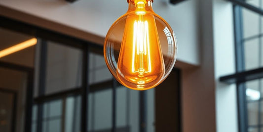 Large illuminated bulb in a modern setting.