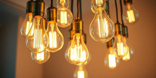 Clear vintage light bulbs glowing in a stylish setting.