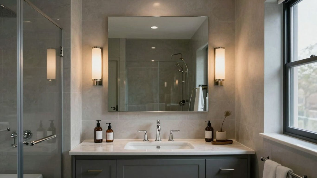 Modern bathroom with elegant vanity lighting.