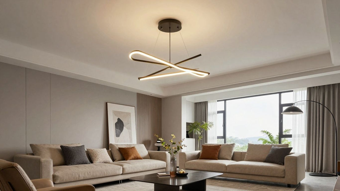 Stylish ceiling light illuminating a modern living room.