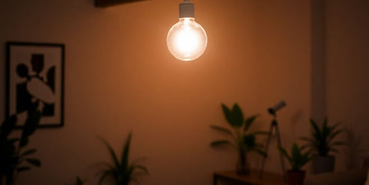 Bright light bulb in a stylish, illuminated room.