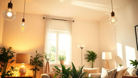LED light bulbs illuminating a modern living room.