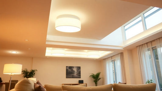 Modern ceiling lights illuminating a living room.
