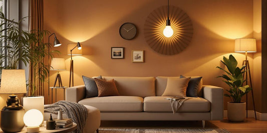 Stylish lamps in a cosy living room setting.