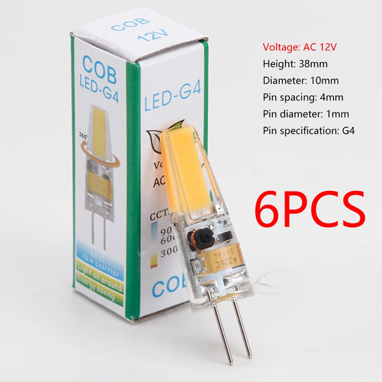 LED light bulb with packaging and specifications on a white background