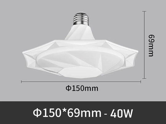 An LED umbrella-shaped light bulb with a white base and a frosted cover.